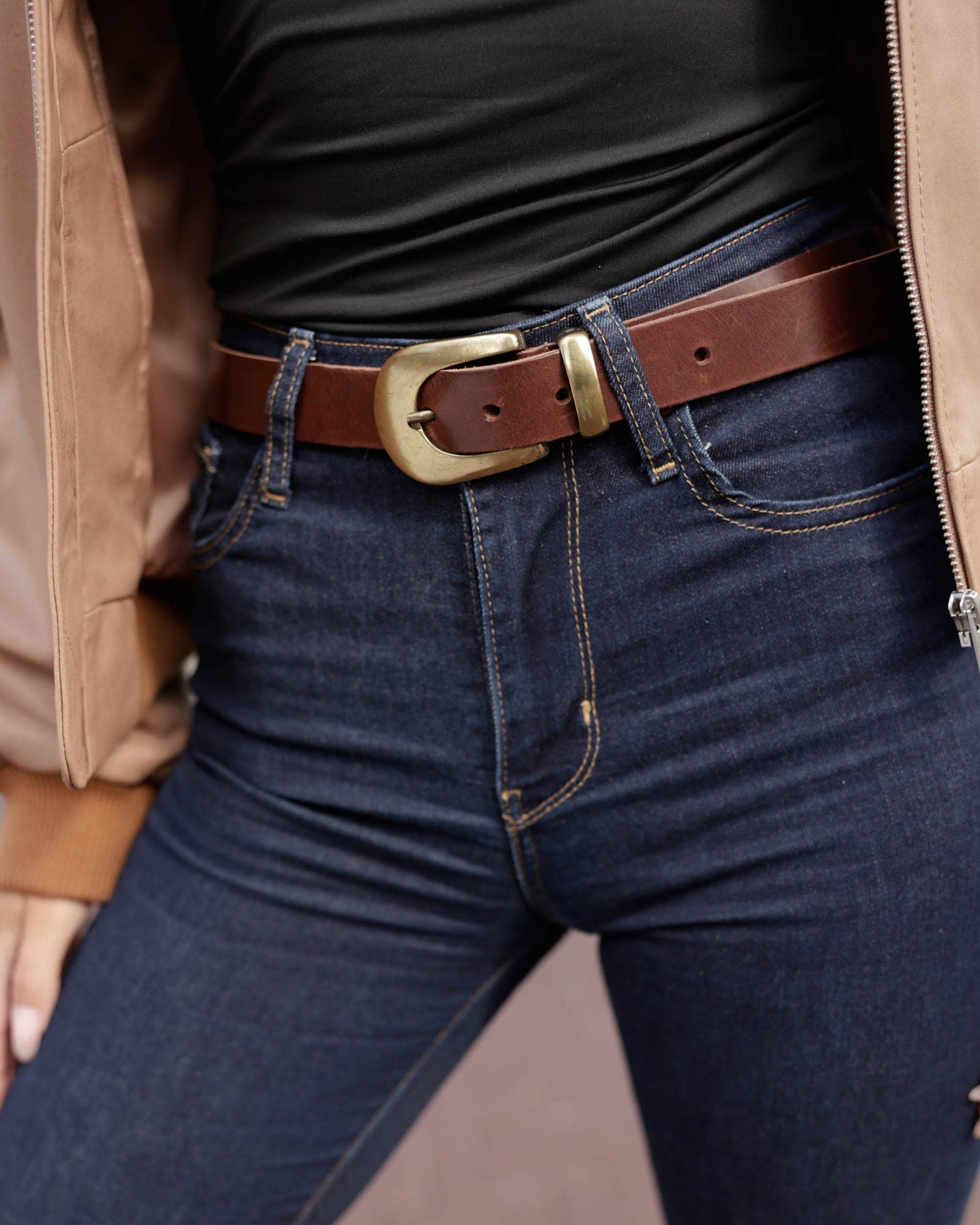 Annie Skinny Leather Belt Gold Buckle