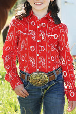 Cinch Girls Cattle Brand Snap Shirt order at boltranchstore.com red rodeo kids western shirt free shipping