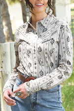 Cinch Womens Cattle Brand Snap Shirt in Stone at boltranchstore.com free shipping womens western long sleeve shirt