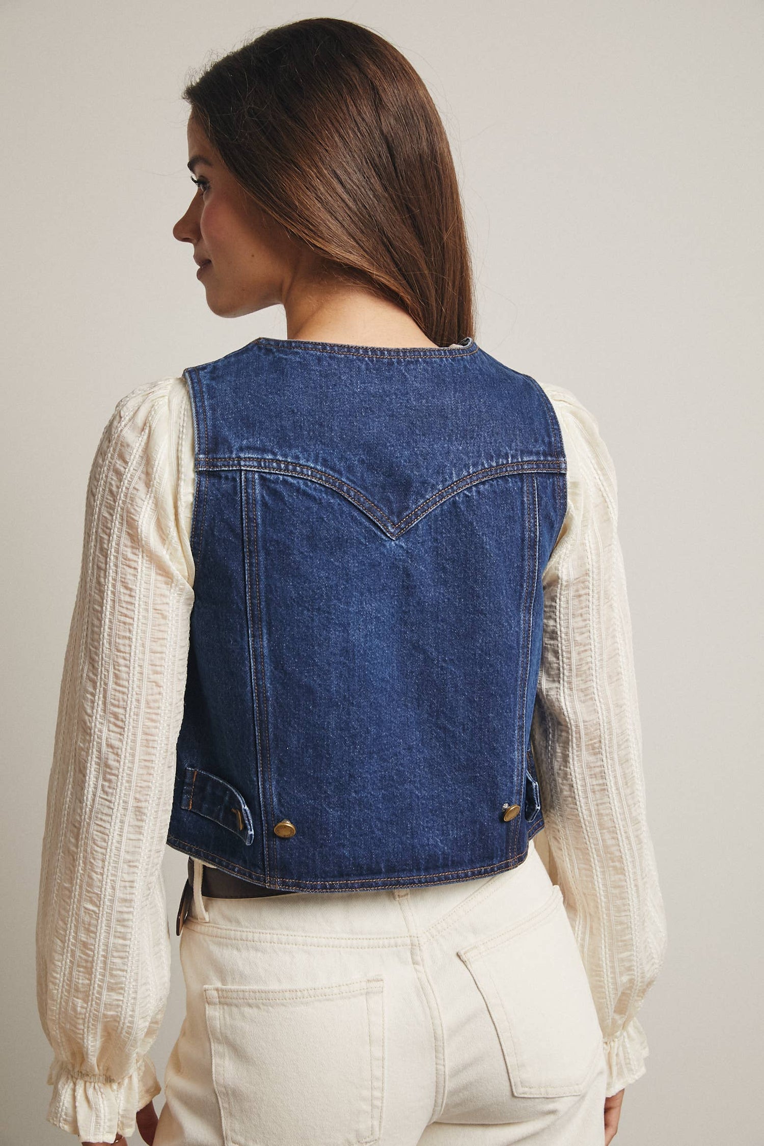 Womens Ruffle Trim Denim Vest