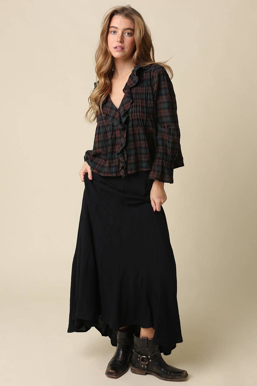 Lena Ruffle Plaid Blouse