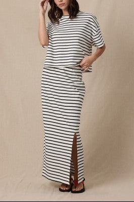 Ellie Striped Knit Top And Skirt Set womens wishlist white and black Boltranchstore.com