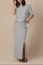 Ellie Striped Knit Top And Skirt Set womens wishlist white and black Boltranchstore.com