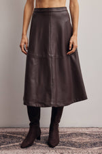 Western clothing womens fashion rodeo Faux Leather A Line Midi Skirt Dark Brown SKU FSK0026DBR Boltranchstore.com free shipping