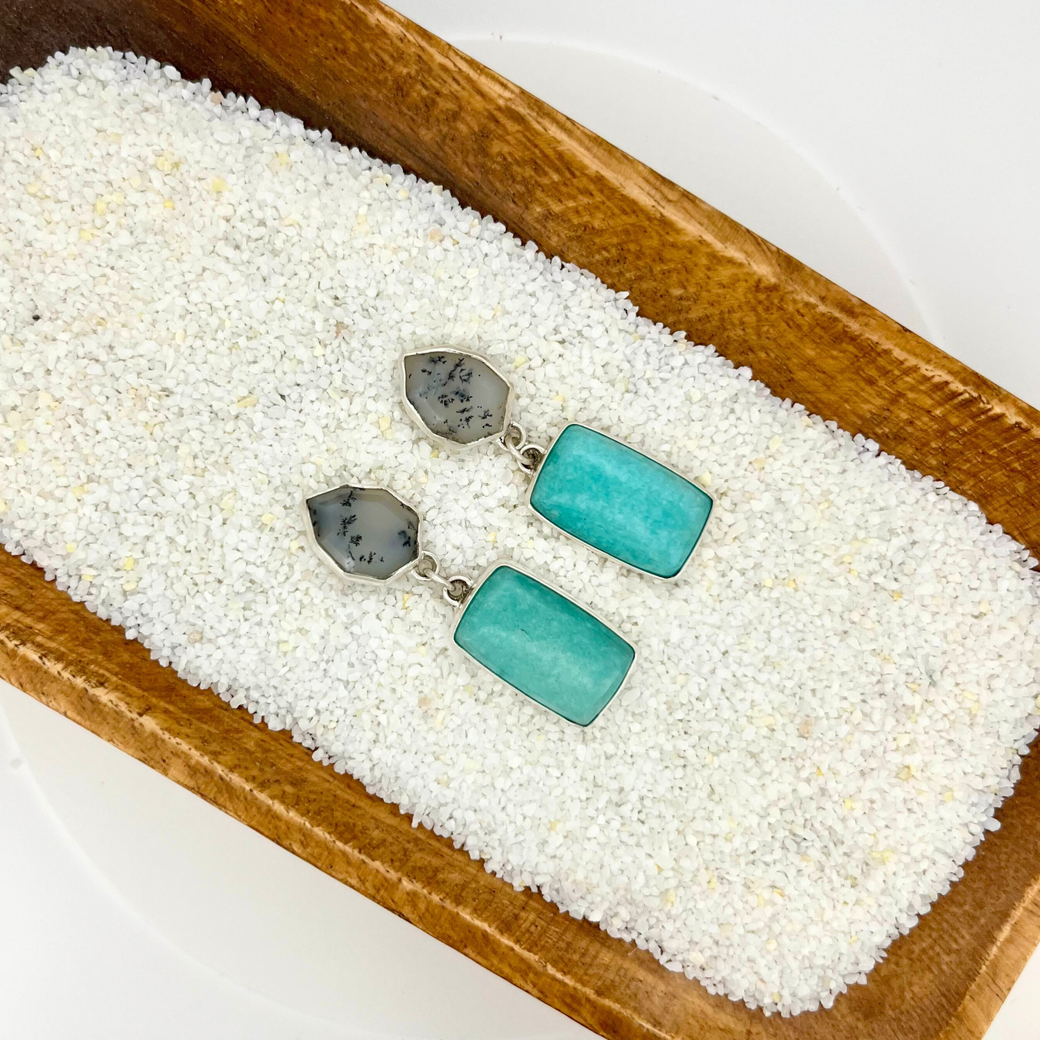 Dendritic & Aquamarine Dangle Earrings