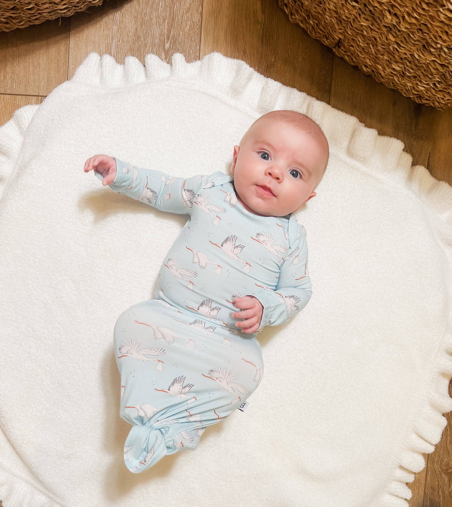 Blue Boy Stork Knotted Infant Gown