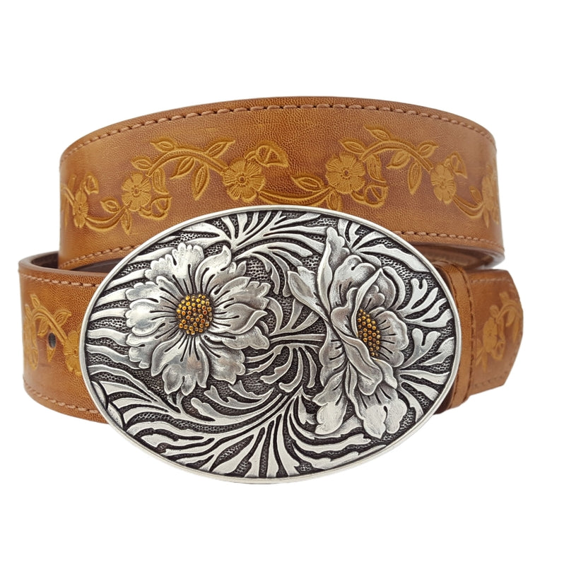 Sunflower Buckle Floral Tooled Belt