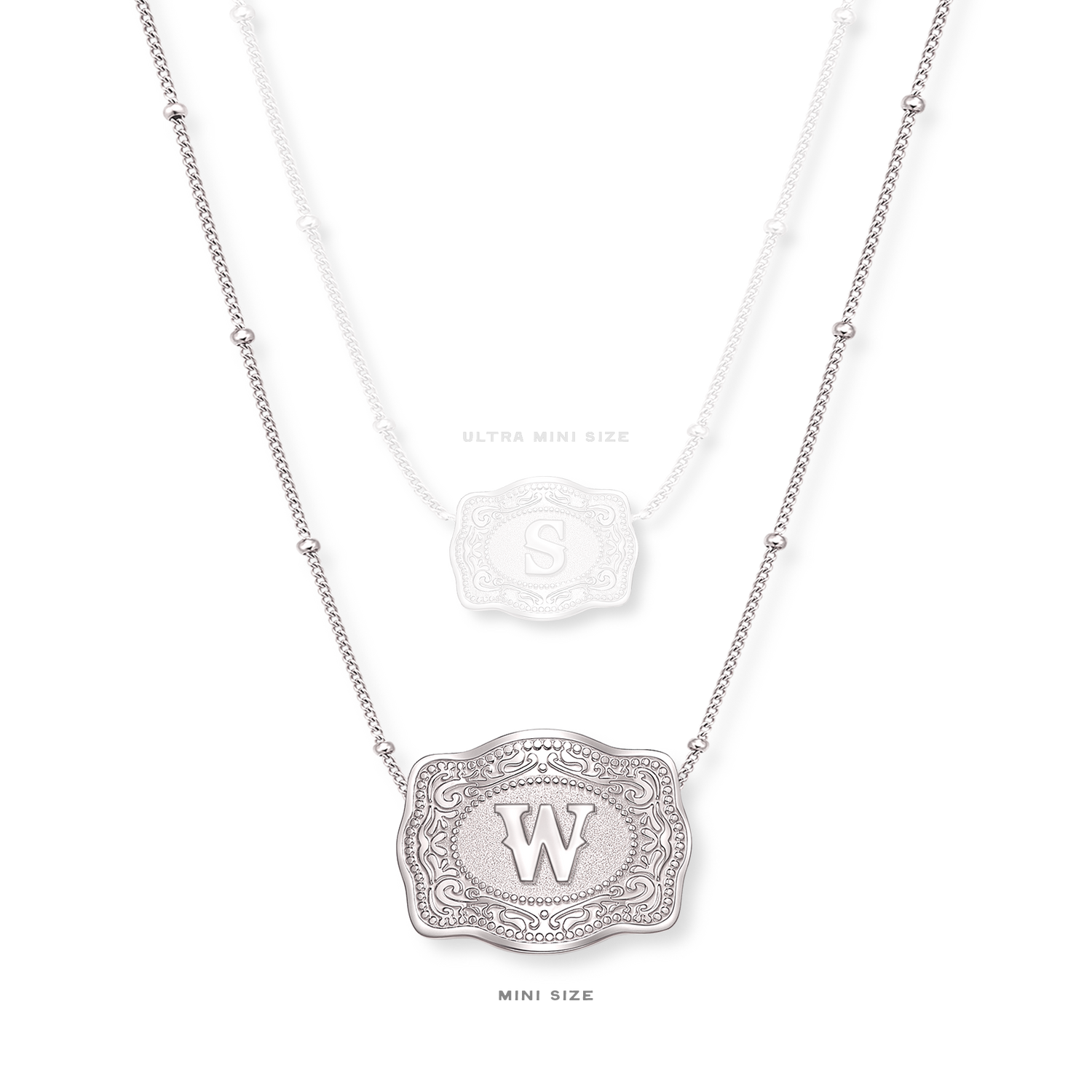 SpurWest Mini Belt Buckle Initial Necklace Silver