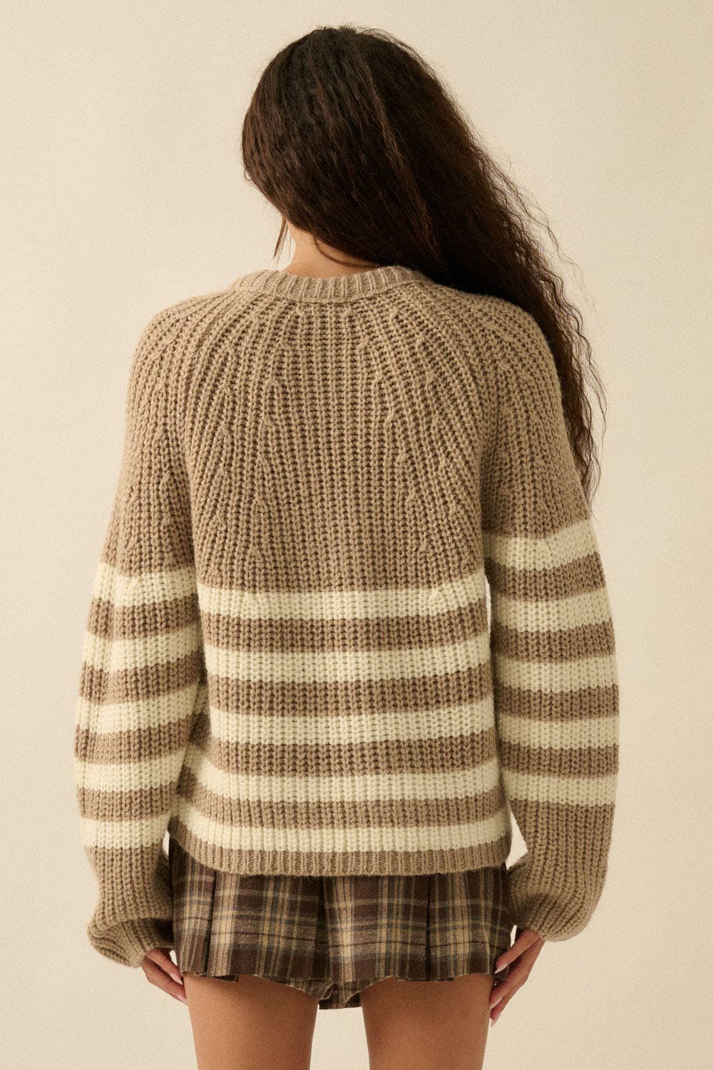 Striped Ribbed Knit Cardigan Sweater