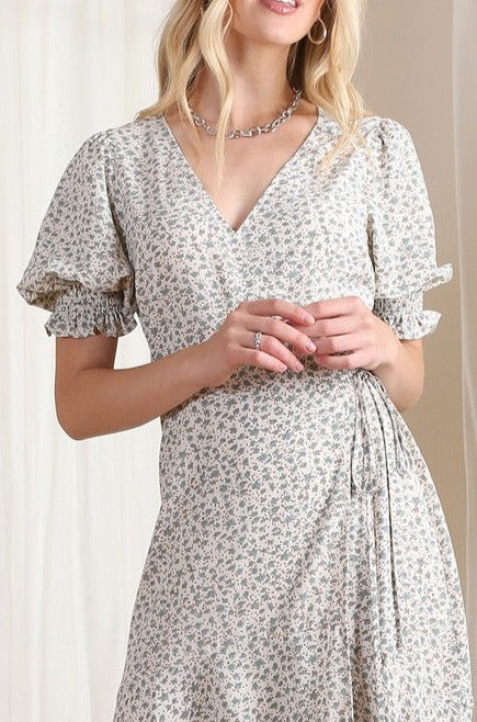 Floral v-neck wrap dress