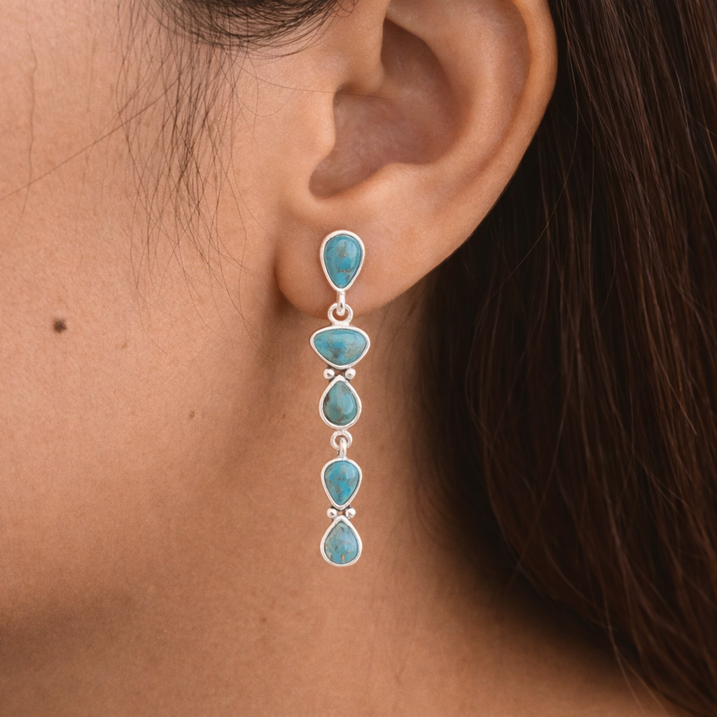 Durango Blue Turquoise and Silver Linear Post Earrings