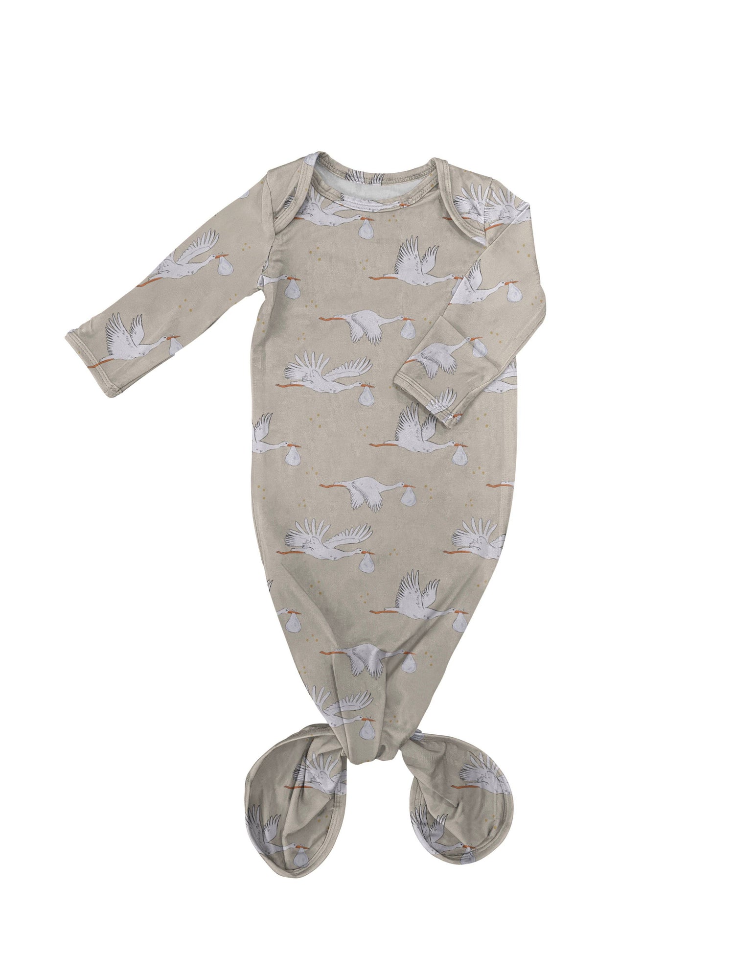 Beige Neutral Stork Knotted Infant Gown