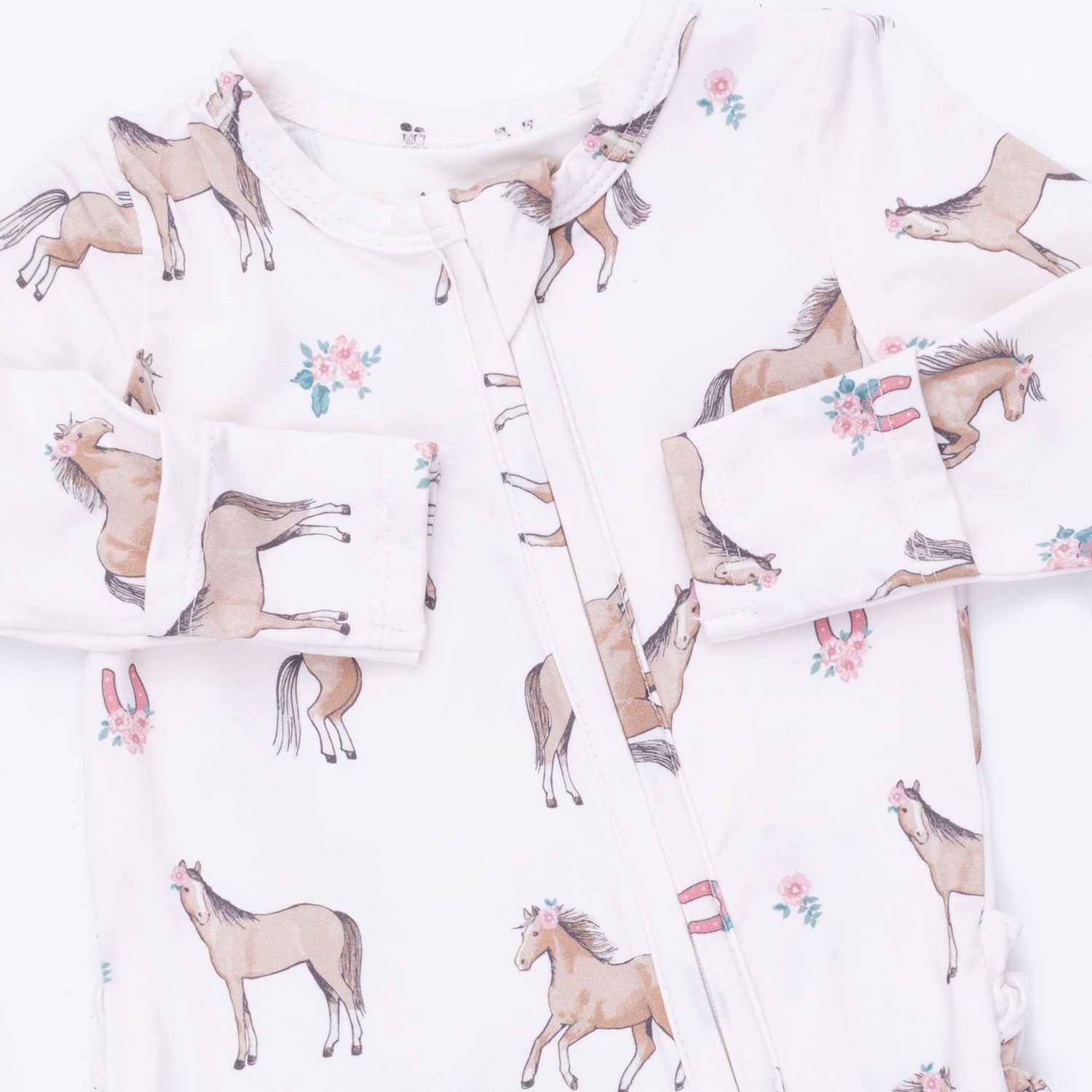 I Love Horses 2 Way Ruffle Back Zipper Footie
