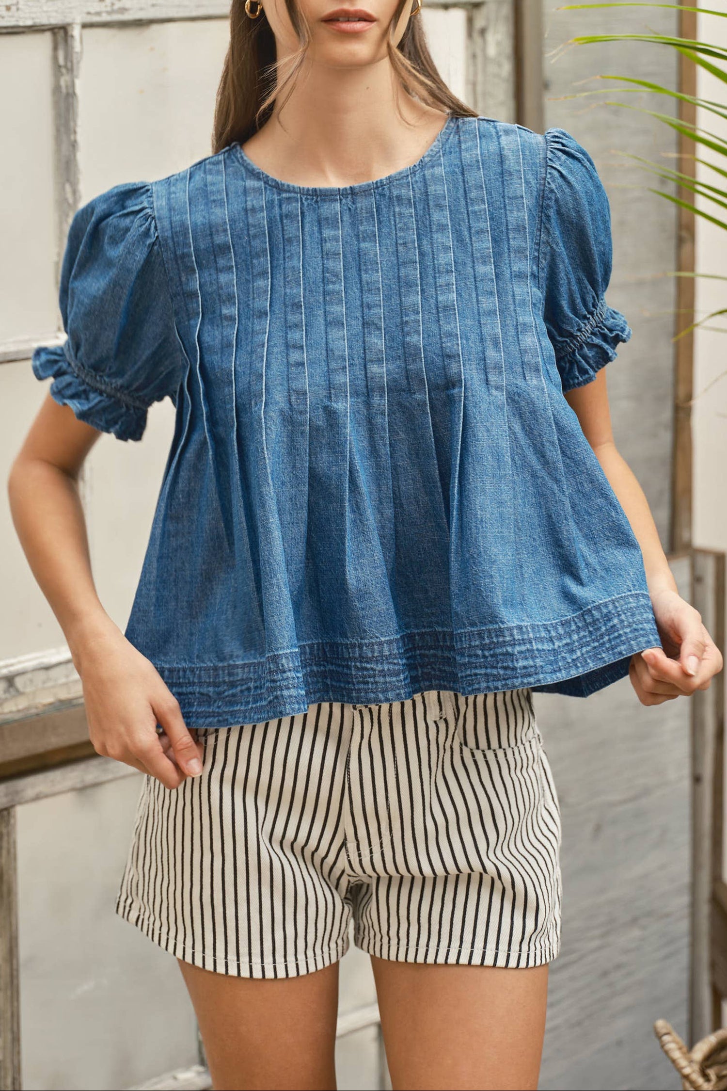 Lucy Denim Pleated Top