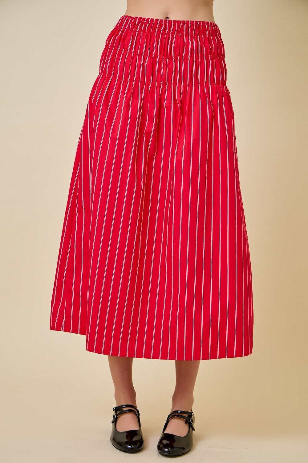 Striped Poplin Midi Skirt