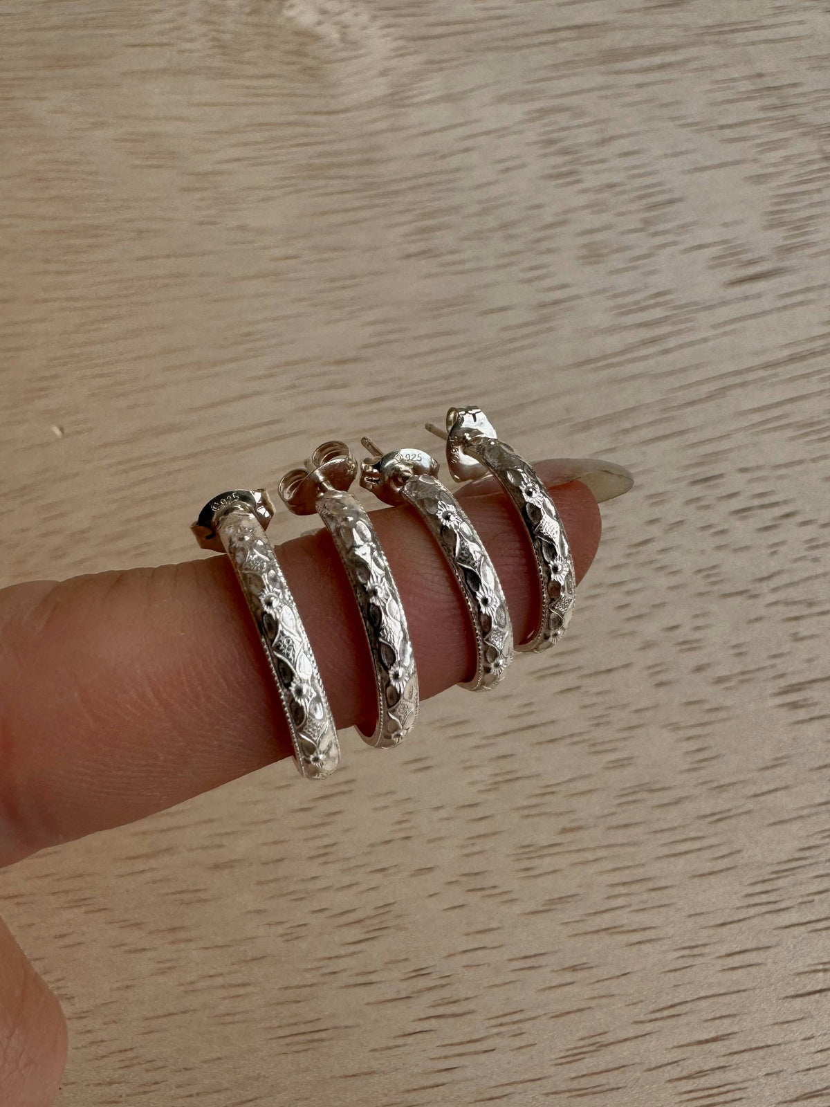 Diamond Pattern Stud Hoops