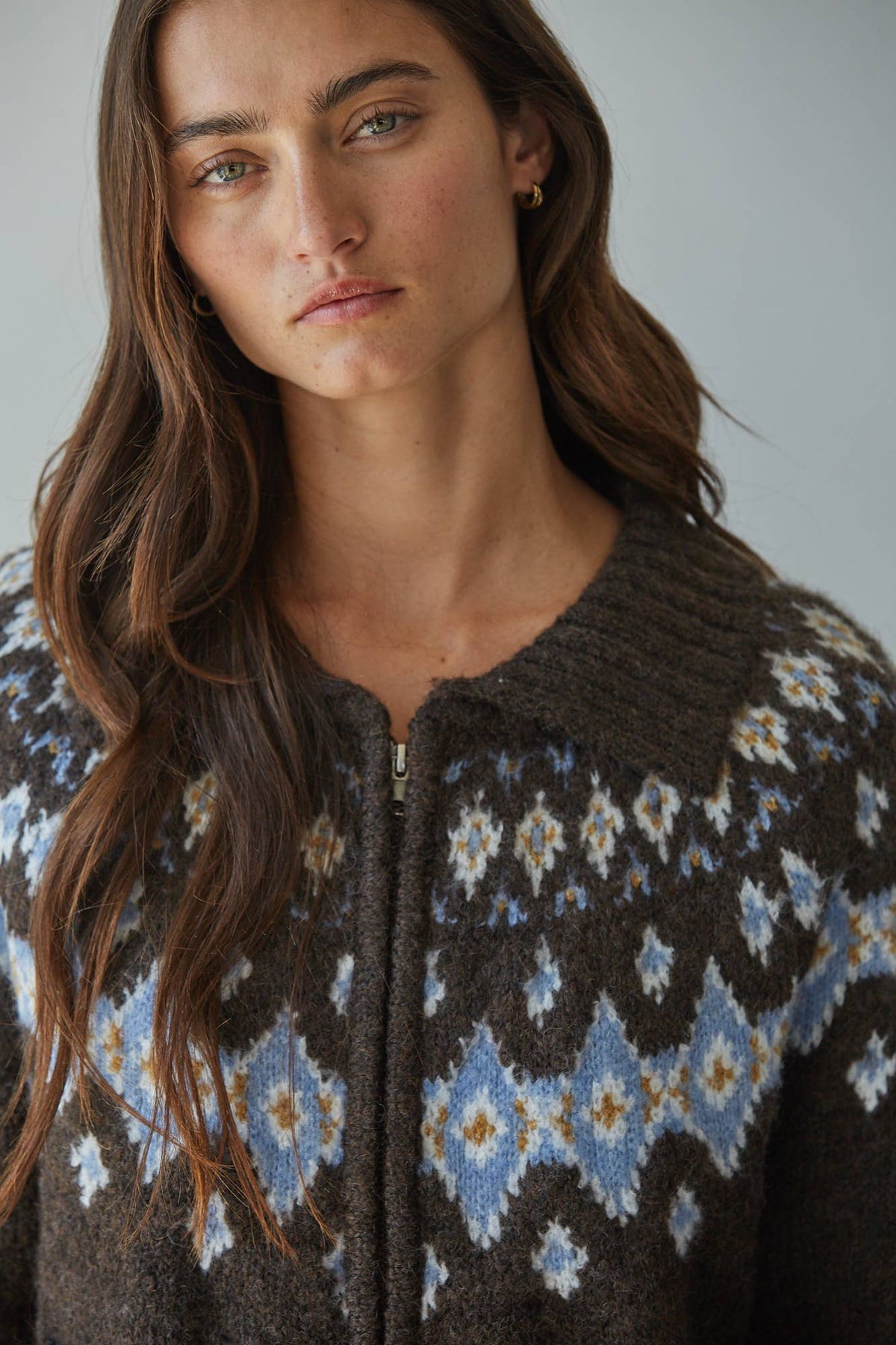 Mia Fair Isle Zip Up Cardigan