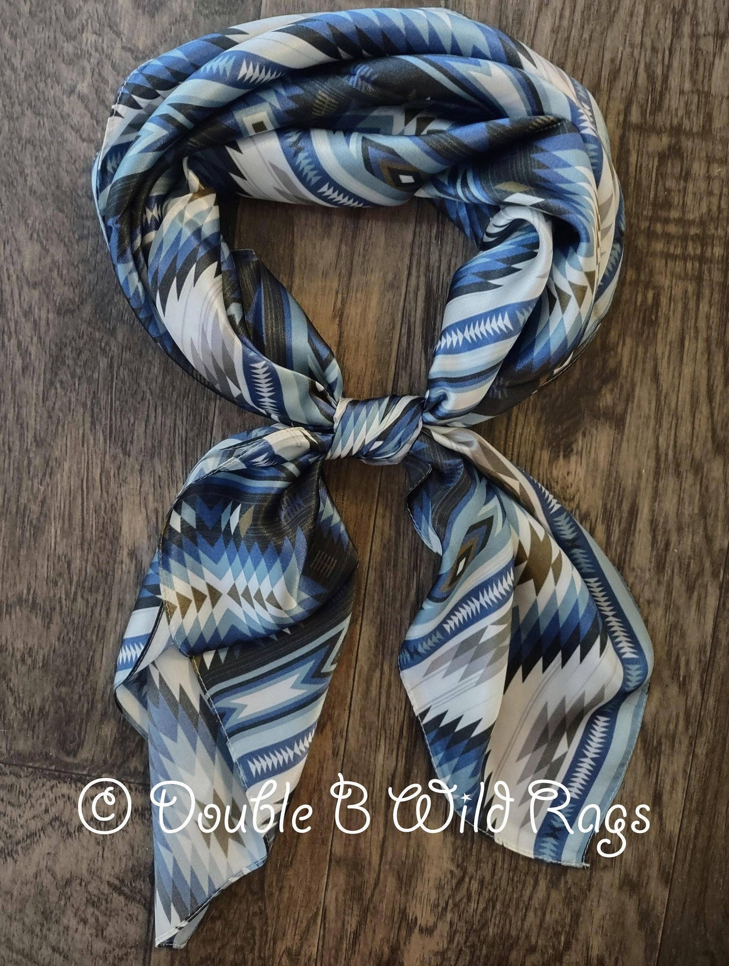Wild Rag 100% Silk Aztec Blue Silver