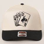 Western Cowboy Card Trucker Hat mens womens unisex cards poker aces western bucking bronc hat cap cream black Boltranchstore.com