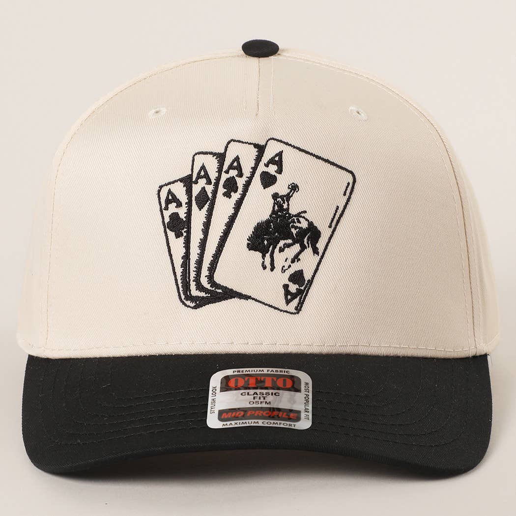 Western Cowboy Card Trucker Hat mens womens unisex cards poker aces western bucking bronc hat cap cream black Boltranchstore.com
