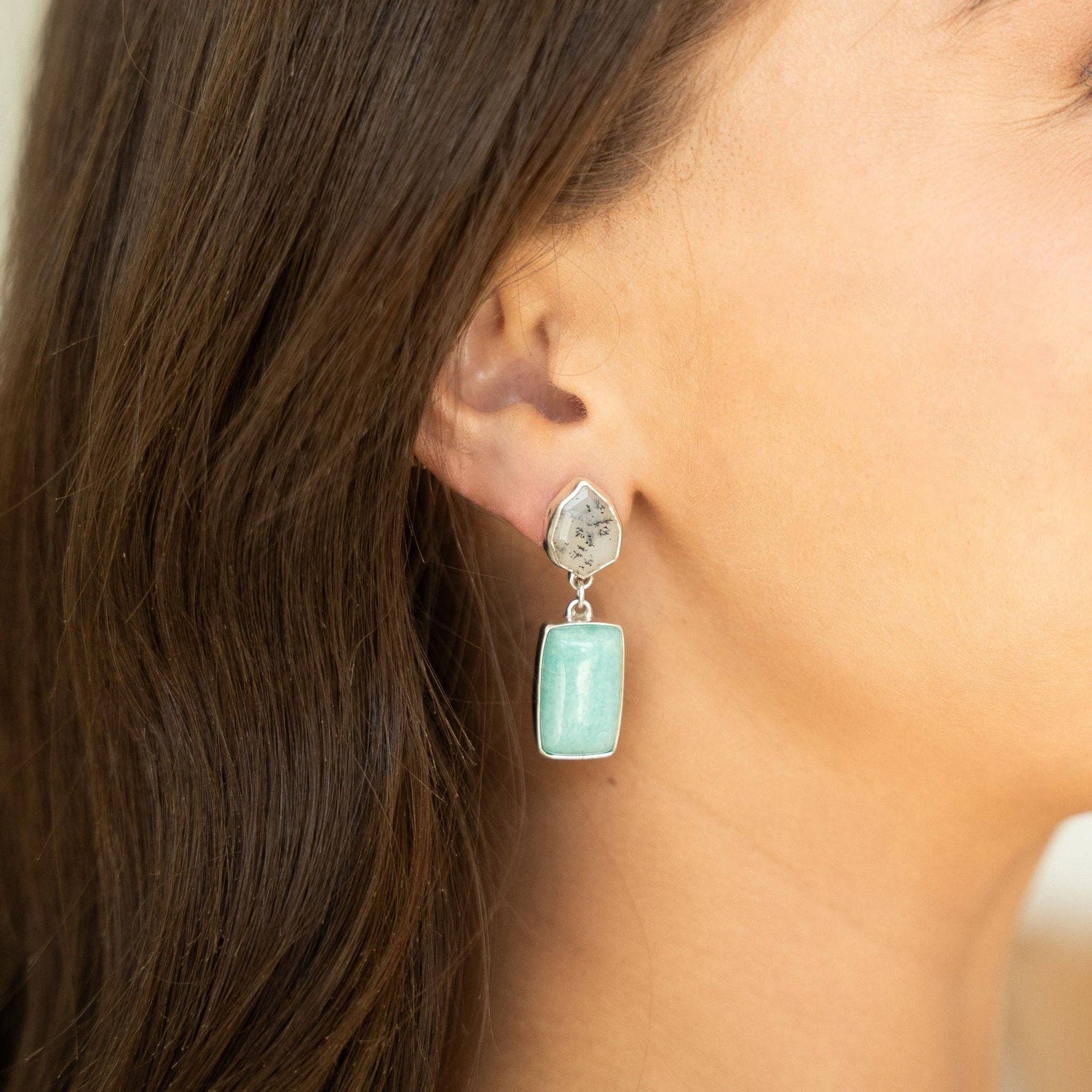 Dendritic & Aquamarine Dangle Earrings