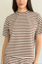 Bailey Tee Things Between brown and cream stripe loungewear Boltranchstore.com Free Shipping
