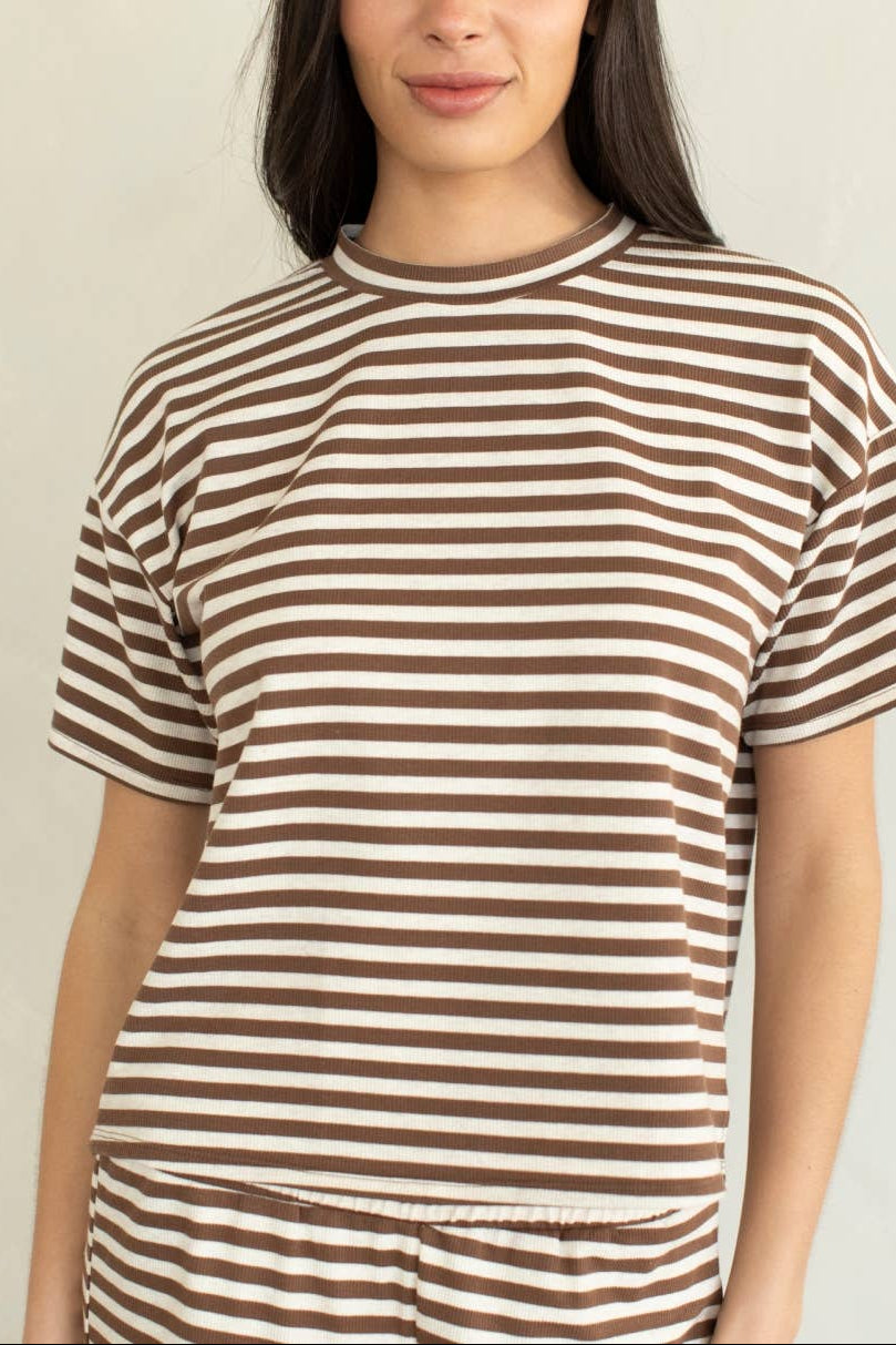 Bailey Tee Things Between brown and cream stripe loungewear Boltranchstore.com Free Shipping