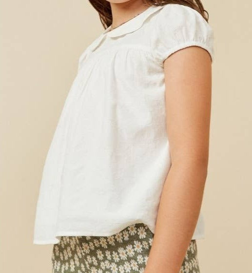 Girls Floral Embroidered Peter Pan Collar Shirt