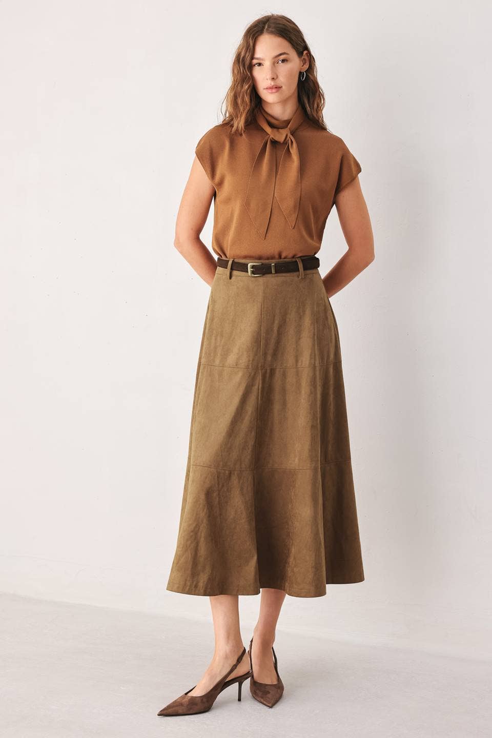 Flying Tomato Faux Suede Midi Circle Skirt back zipper closure for a smooth finish Park City
