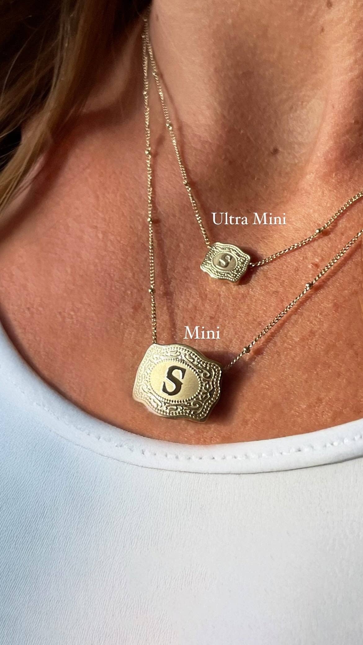 Ultra Mini Belt Buckle Necklace (Amelia Rose) - Gold