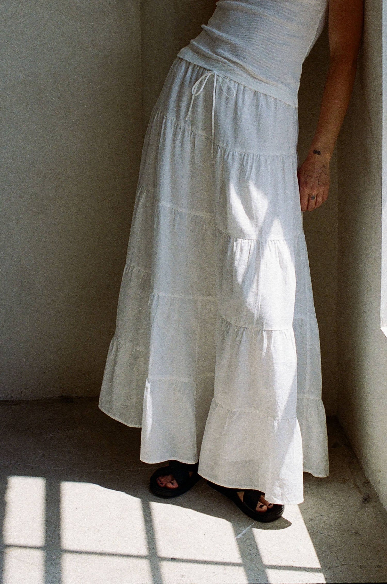 May Skirt Linen Cotton Tiered Maxi Skirt