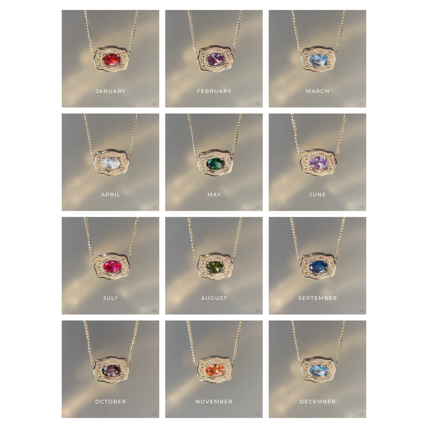 SpurWest Ultra Mini Belt Buckle Birthstone Necklace