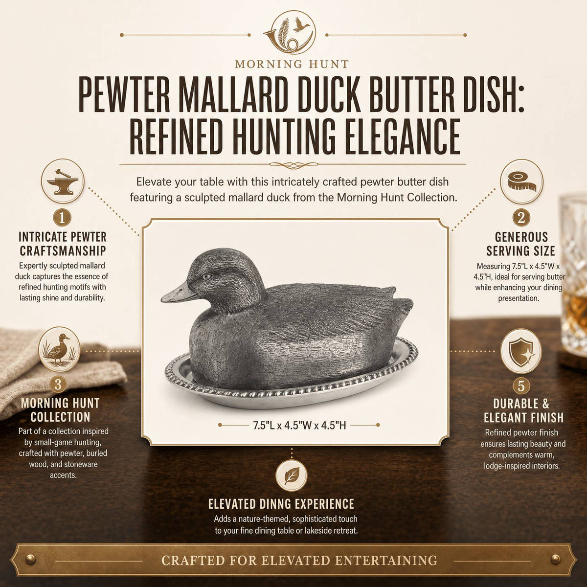 Pewter Mallard Duck Butter Dish
