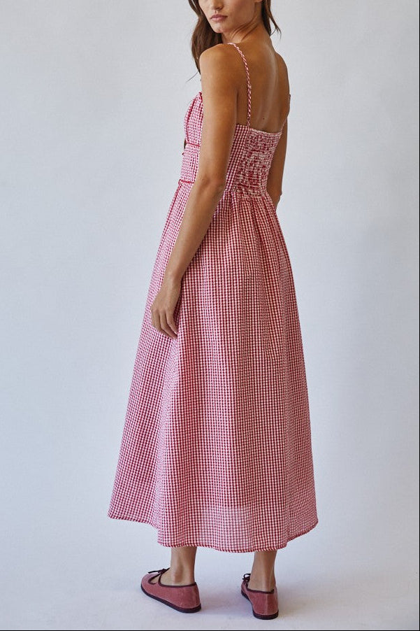 Lydia Bow Gingham Dress red and blue summer dress picnic dress Boltranchstore.com Free Shipping