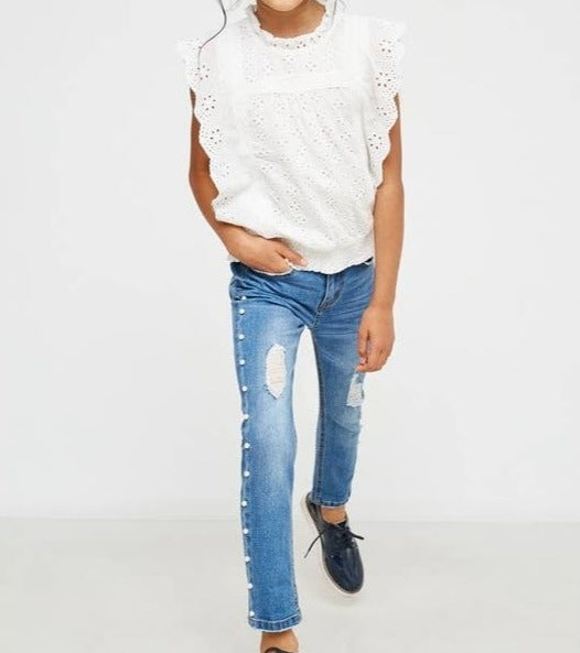 Girls Eyelet Ruffled Sleeveless Top