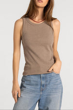 womens tan brown tank top with wide straps oatmeal instock and available to ship Edling tank by Thread Supply
