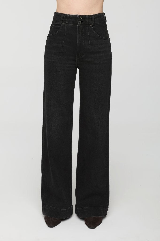 Pistola Lana High Rise Ultra Wide Leg Jean Jetset washed black denim jean with an ultra wide leg womens western boutique Utah SKU P00016056