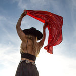 Fringe Banditos Silk Scarf Red one inch Fringe logo on the center edge ranch wear