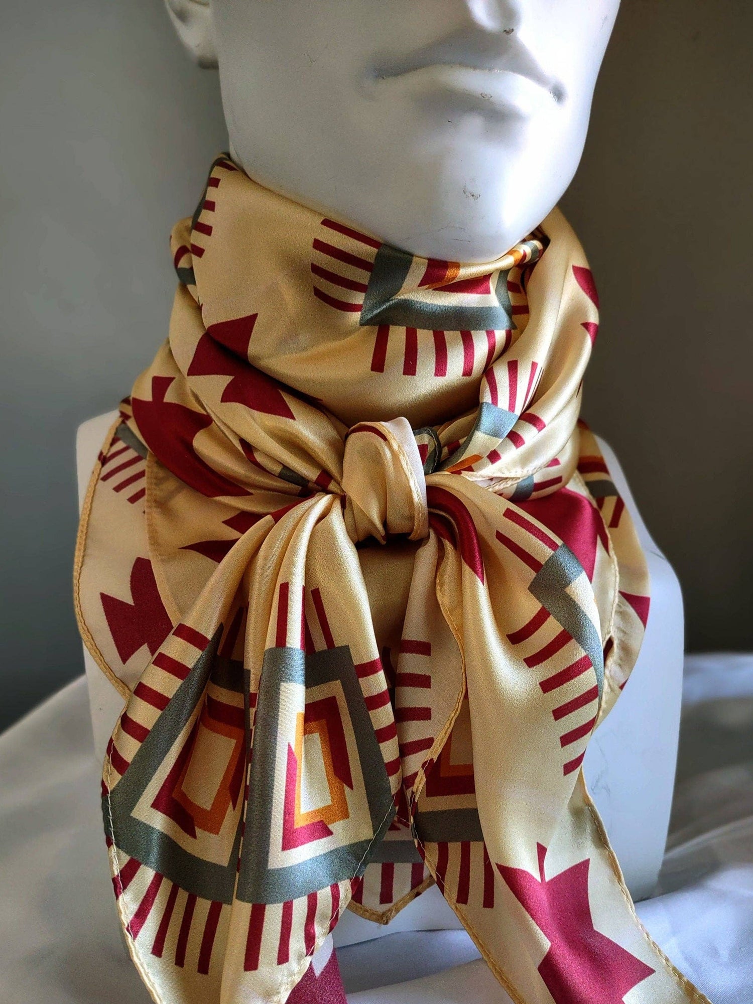 Wild Rag Silk Aztec Ivory and Burg