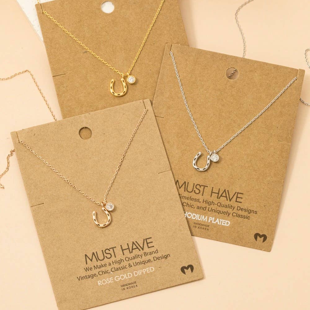 Horse Shoe w CZ Necklace