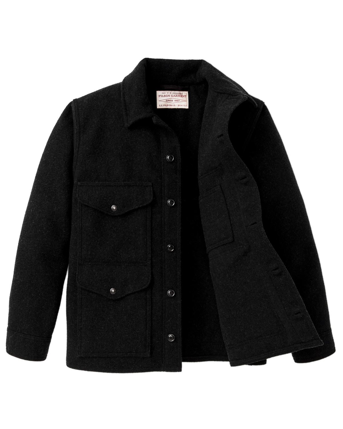 Filson Mackinaw Wool Cruiser Jacket Charcoal spacious front pockets that keep tools and daily essentials close at hand western fashion