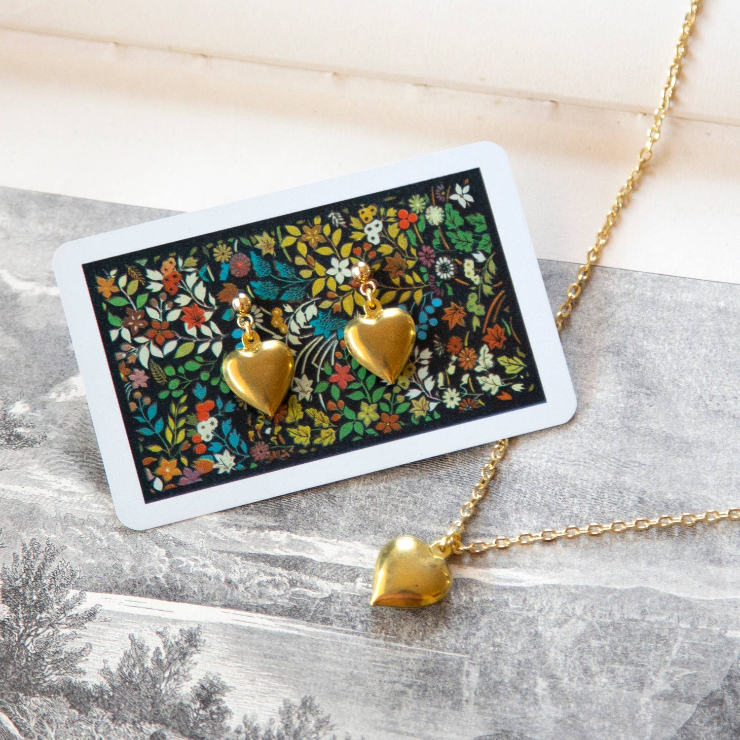 Vintage Brass Heart Charm Earrings