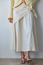 By Together Woven Cotton Flare Midi Skirt flared silhouette with draped wrap panel falling to midcalf western fashion