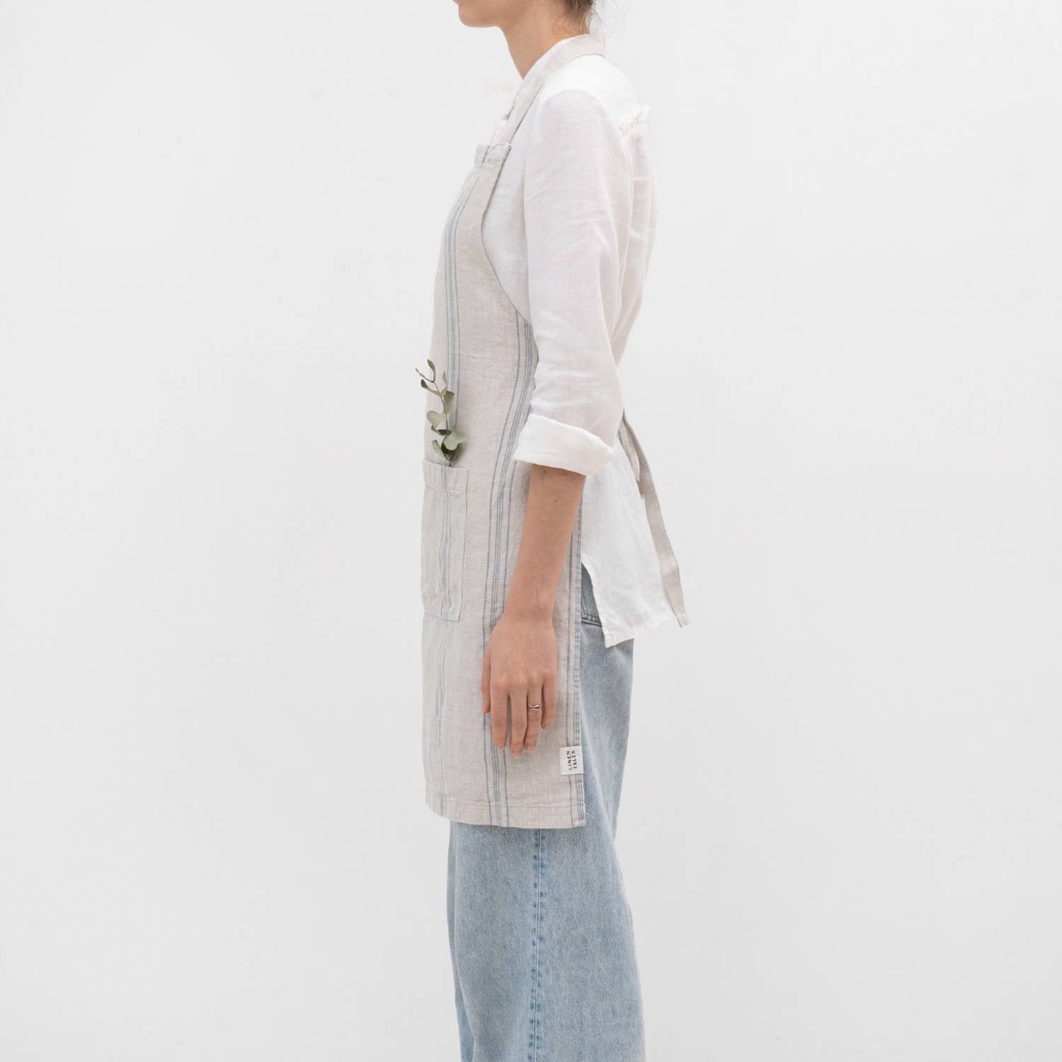 Grey Blue Wide Stripe Rustic Linen Daily Apron