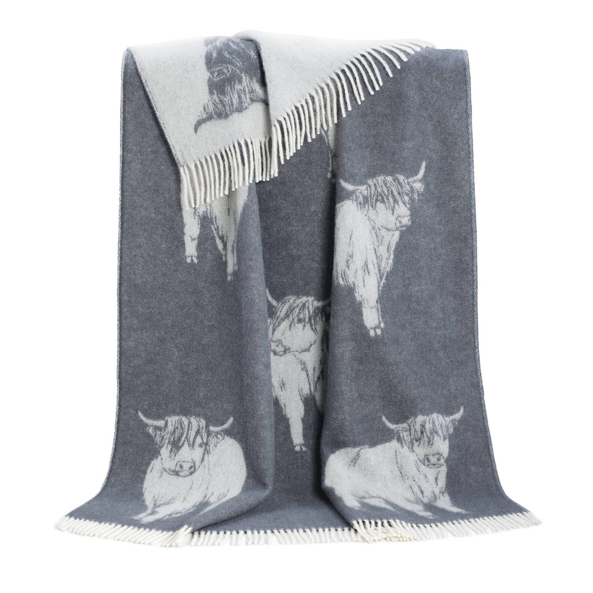 JJ Textiles Dark Grey Highland Cow Pure Wool Throw