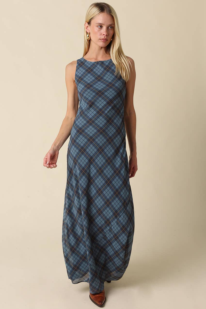 Carole Plaid Mesh Maxi Dress