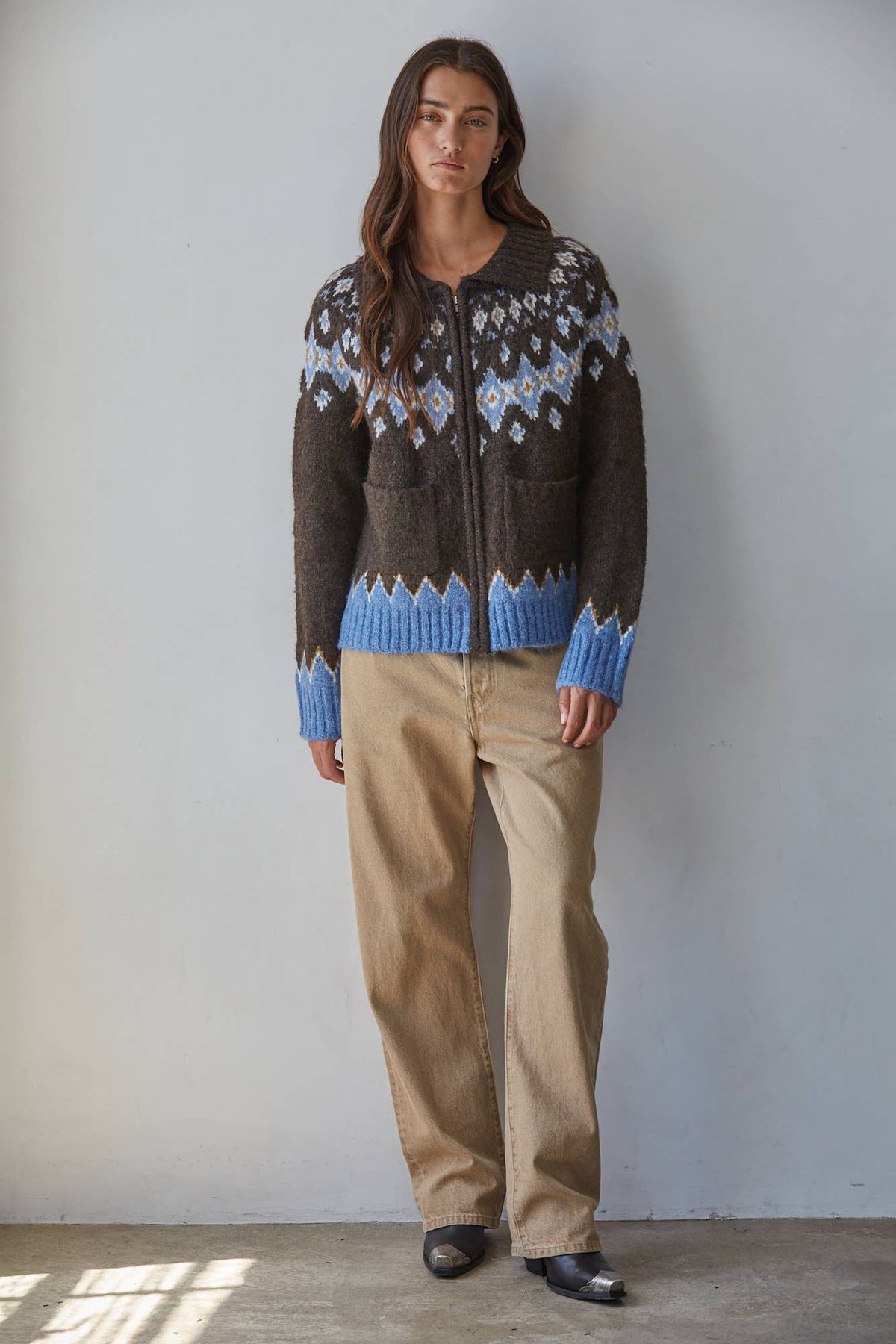 Mia Fair Isle Zip Up Cardigan