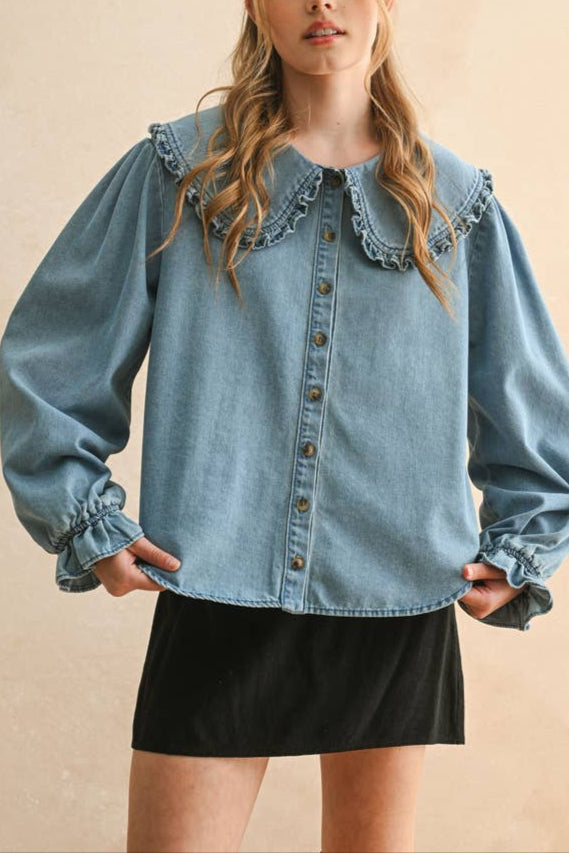 Nora Denim Top Miou Muse womens long sleeve shirt at Boltranchstore.com free shipping