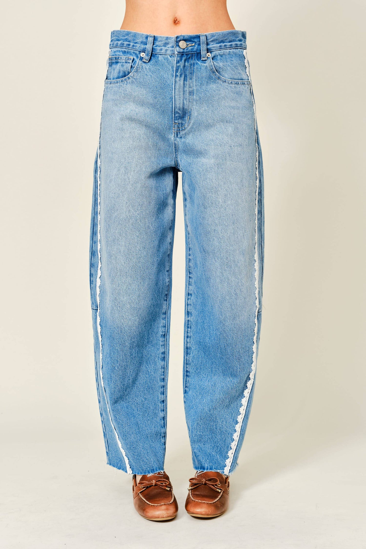 Sally Lace Side Barrel Denim Pants