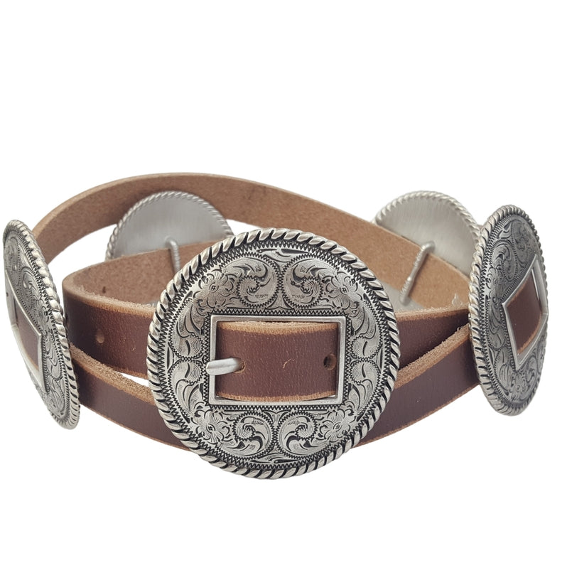 Distressed Leather Belt w Round Conchos